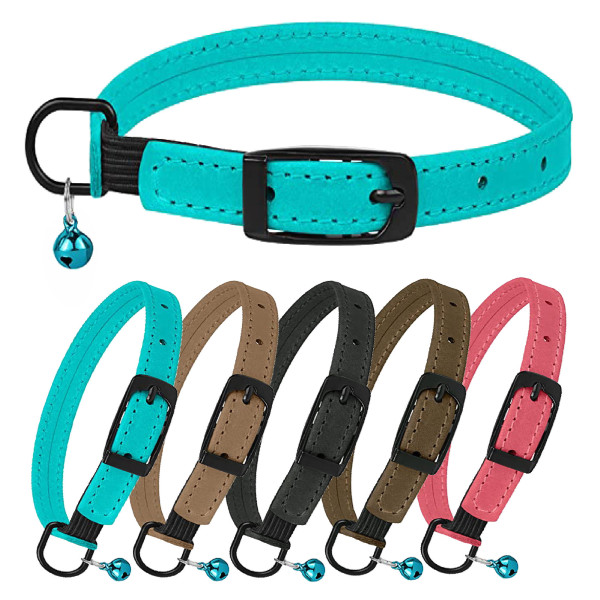 Нашийник для Котів Barksi плоский шкіряний Crazy з блакитним дзвіночком Ментол