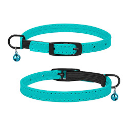 Нашийник для Котів Barksi плоский шкіряний Crazy з блакитним дзвіночком Ментол