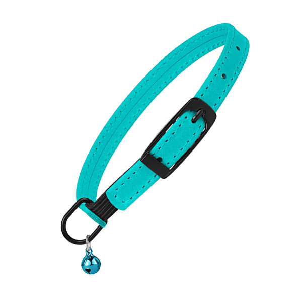 Нашийник для Котів Barksi плоский шкіряний Crazy з блакитним дзвіночком Ментол