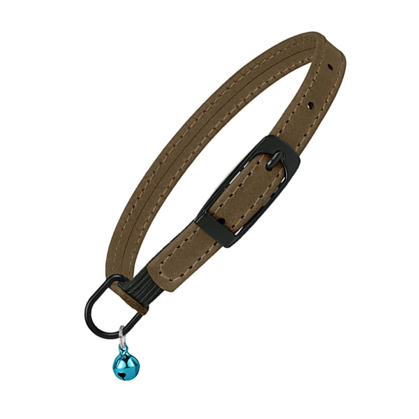 Нашийник для Котів Barksi плоский шкіряний Crazy з блакитним дзвіночком Олива