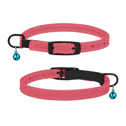 Нашийник для Котів Barksi плоский шкіряний Crazy з блакитним дзвіночком Рожевий
