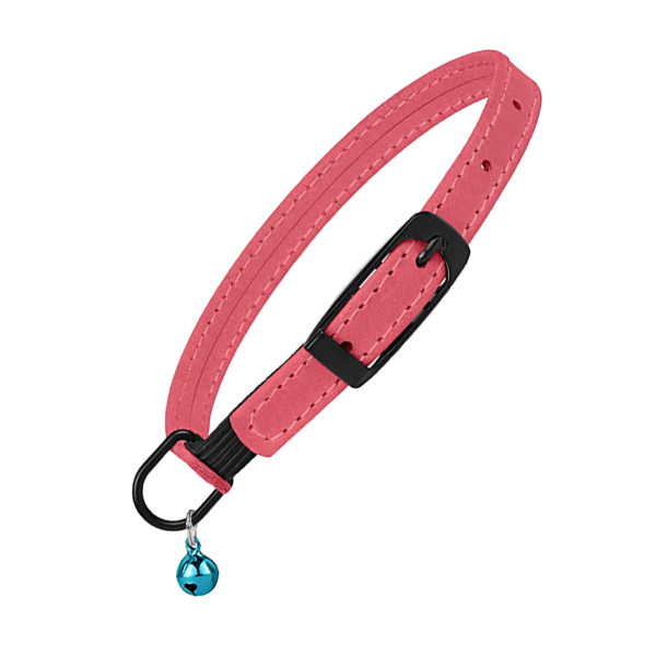 Нашийник для Котів Barksi плоский шкіряний Crazy з блакитним дзвіночком Рожевий