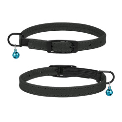 Нашийник для Котів Barksi плоский шкіряний Crazy з блакитним дзвіночком Графіт