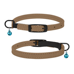 Нашийник для Котів Barksi плоский шкіряний Crazy з блакитним дзвіночком Бежевий
