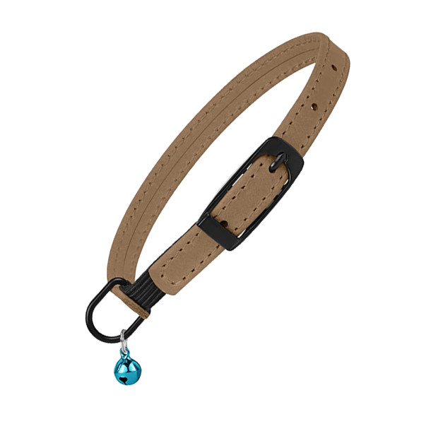 Нашийник для Котів Barksi плоский шкіряний Crazy з блакитним дзвіночком Бежевий