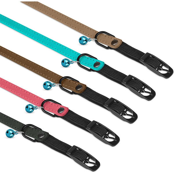 Нашийник для Котів Barksi плоский шкіряний Crazy з блакитним дзвіночком Графіт