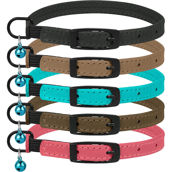 Нашийник для Котів Barksi плоский шкіряний Crazy з блакитним дзвіночком Графіт