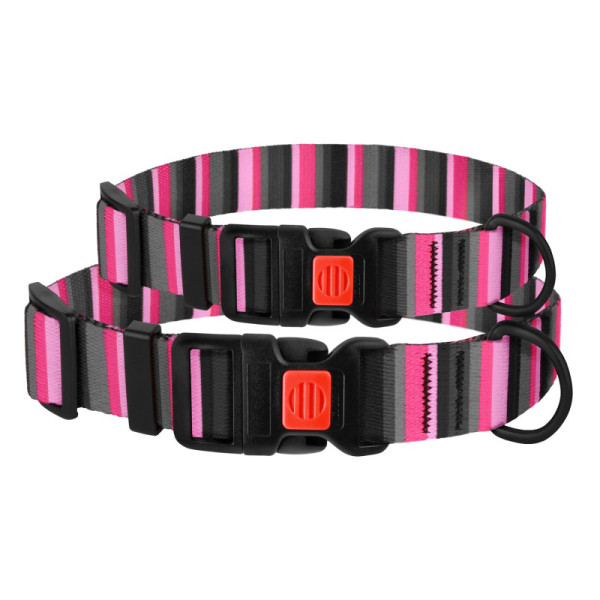 Нашийник для Собак BronzeDog Urban Полоска Нейлоновий з Пластиковою Пряжкою Сіро-Рожевий