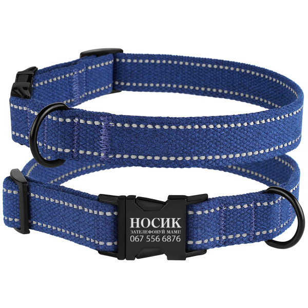 Нашийник для собак Barksi Сotton рефлекторний бавовняний брезент з металевою пряжкою синій Нашийник для собак Barksi Сotton рефлекторний бавовняний брезент з металевою пряжкою синій
