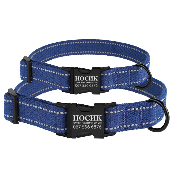 Нашийник для собак Barksi Сotton рефлекторний бавовняний брезент з металевою пряжкою синій Нашийник для собак Barksi Сotton рефлекторний бавовняний брезент з металевою пряжкою синій