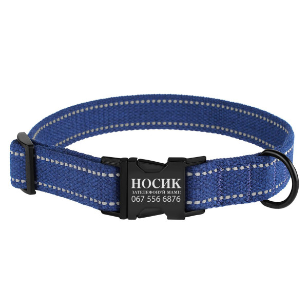 Нашийник для собак Barksi Сotton рефлекторний бавовняний брезент з металевою пряжкою синій Нашийник для собак Barksi Сotton рефлекторний бавовняний брезент з металевою пряжкою синій