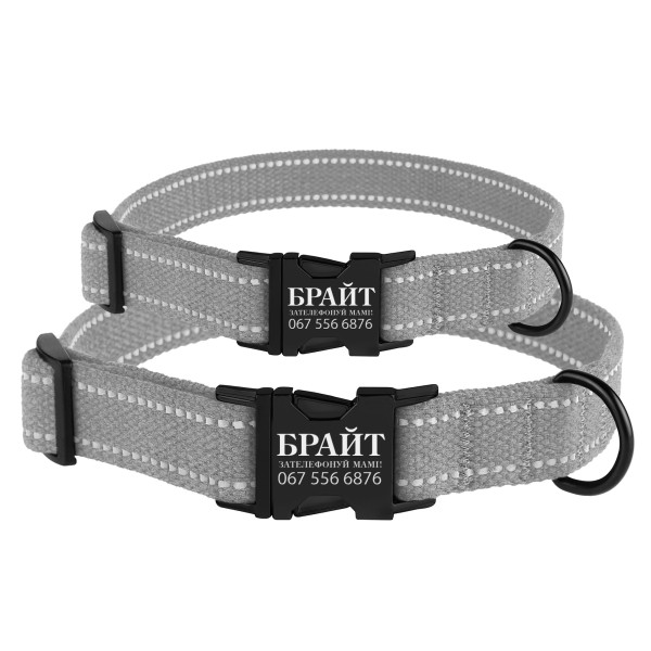 Нашийник для собак Barksi Сotton рефлекторний бавовняний брезент з металевою пряжкою сірий Нашийник для собак Barksi Сotton рефлекторний бавовняний брезент з металевою пряжкою сірий