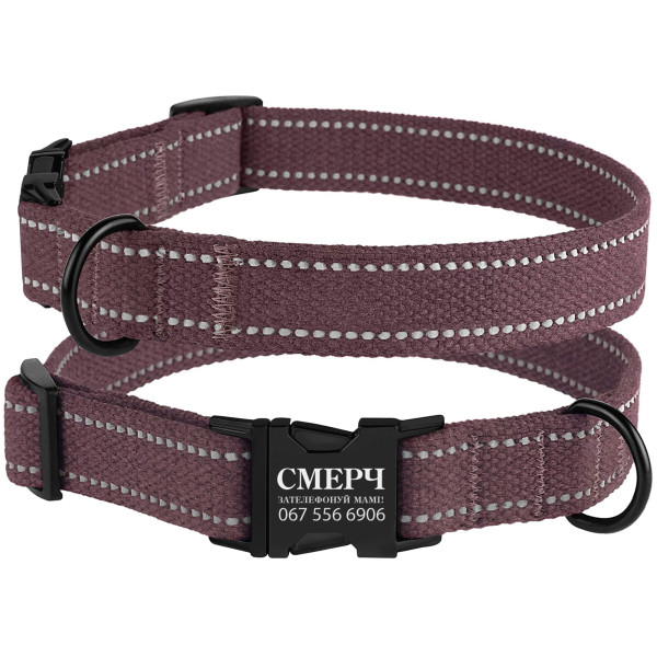 Нашийник для собак Barksi Сotton рефлекторний бавовняний брезент з металевою пряжкою черрі