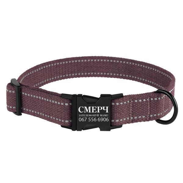 Нашийник для собак Barksi Сotton рефлекторний бавовняний брезент з металевою пряжкою черрі