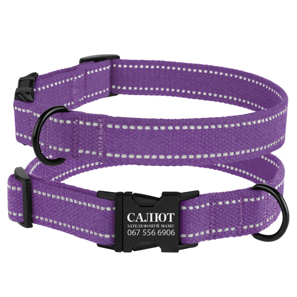 Нашийник для собак Barksi Сotton рефлекторний бавовняний брезент з металевою пряжкою фіолетовий Нашийник для собак Barksi Сotton рефлекторний бавовняний брезент з металевою пряжкою фіолетовий