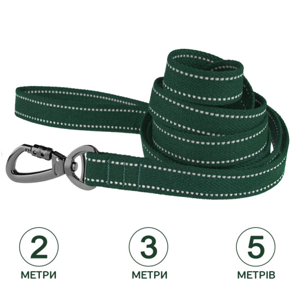 Повідець для собак Barksi Сotton рефлекторний бавовняний брезент зелений