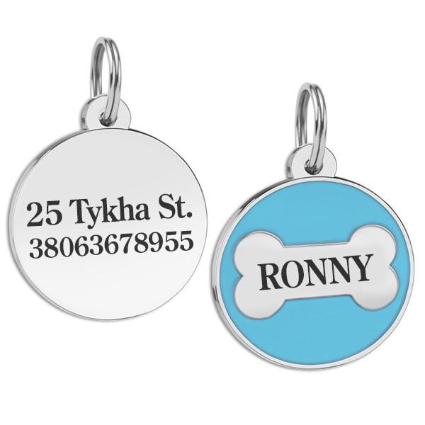 Емальований Адресник BronzeDog Кісточка для Собак Блакитний