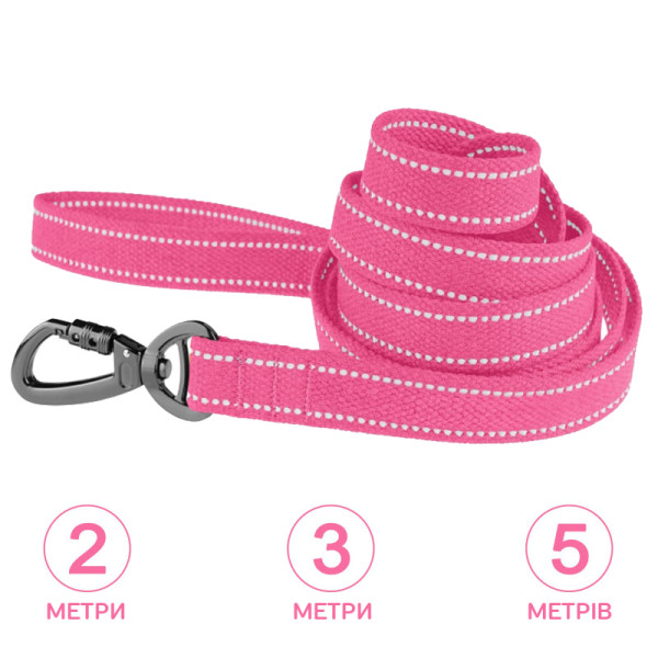 Повідець для собак Barksi Сotton рефлекторний бавовняний брезент рожевий