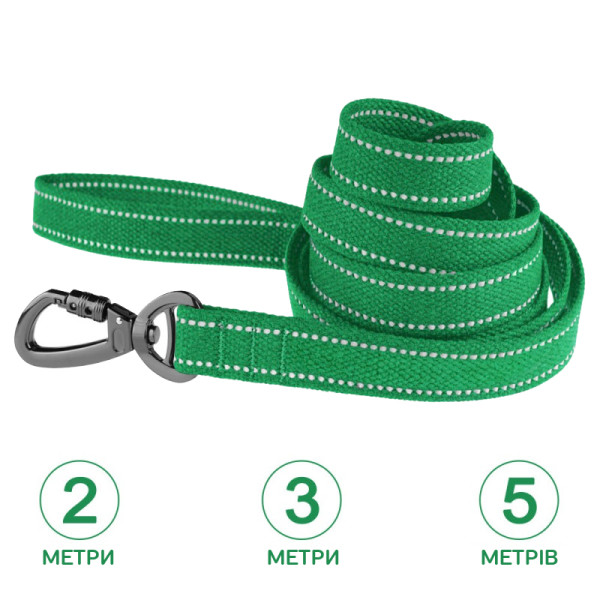 Повідець для собак Barksi Сotton рефлекторний бавовняний брезент Смарагдовий