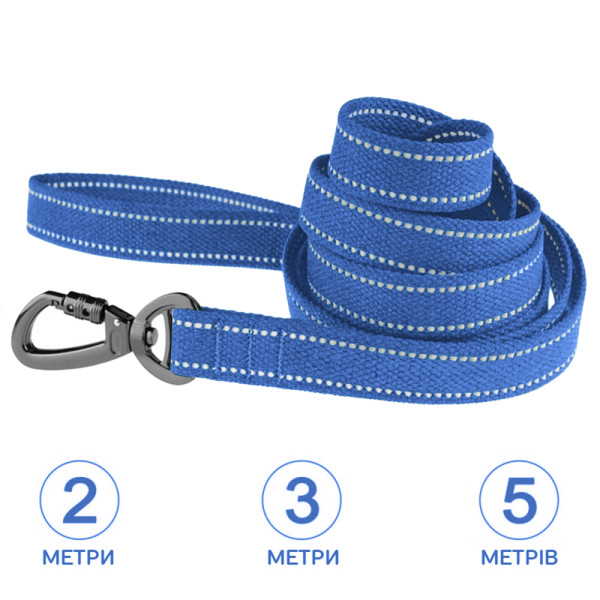 Повідець для собак Barksi Сotton рефлекторний бавовняний брезент Лазурно-Синій