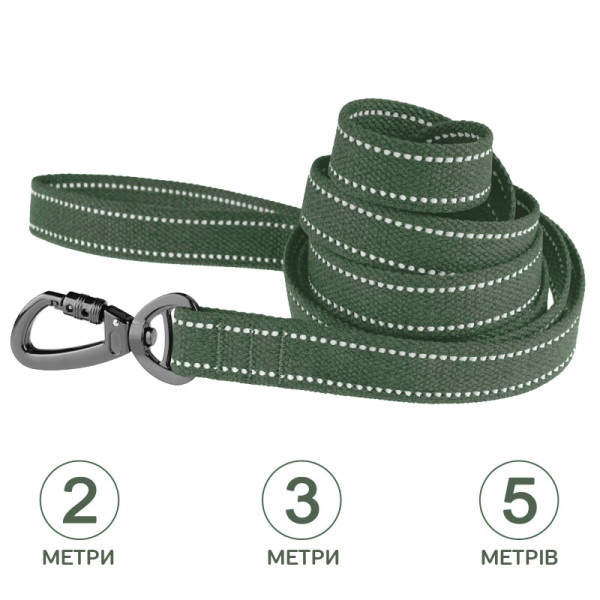 Повідець для собак Barksi Сotton рефлекторний бавовняний брезент хакі