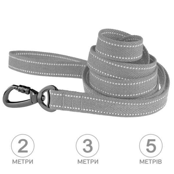 Повідець для собак Barksi Сotton рефлекторний бавовняний брезент сірий