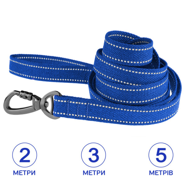 Повідець для собак Barksi Сotton рефлекторний бавовняний брезент волошковий