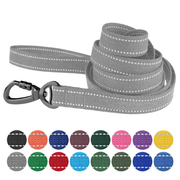 Повідець для собак Barksi Сotton рефлекторний бавовняний брезент сірий