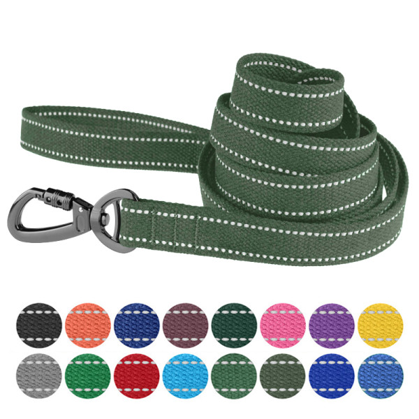 Повідець для собак Barksi Сotton рефлекторний бавовняний брезент хакі