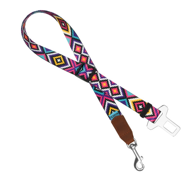 Автомобільний Ремінь Безпеки для Собак Barksi Нейлоновий Принтований Гуцульский Фіолетовий