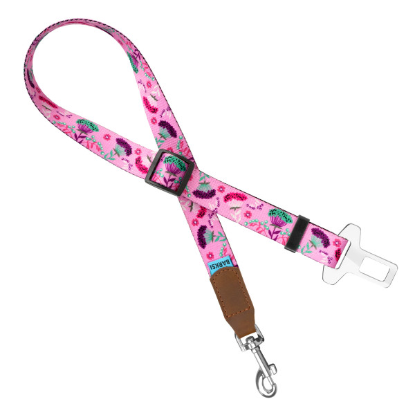 Автомобільний Ремінь Безпеки для Собак Barksi Нейлоновий Принтований Квіти Рожеві