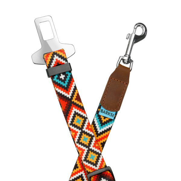 Автомобільний Ремінь Безпеки для Собак Barksi Нейлоновий Принтований Гуцульский Помаранчевий