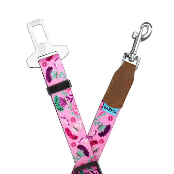 Автомобільний Ремінь Безпеки для Собак Barksi Нейлоновий Принтований Квіти Рожеві
