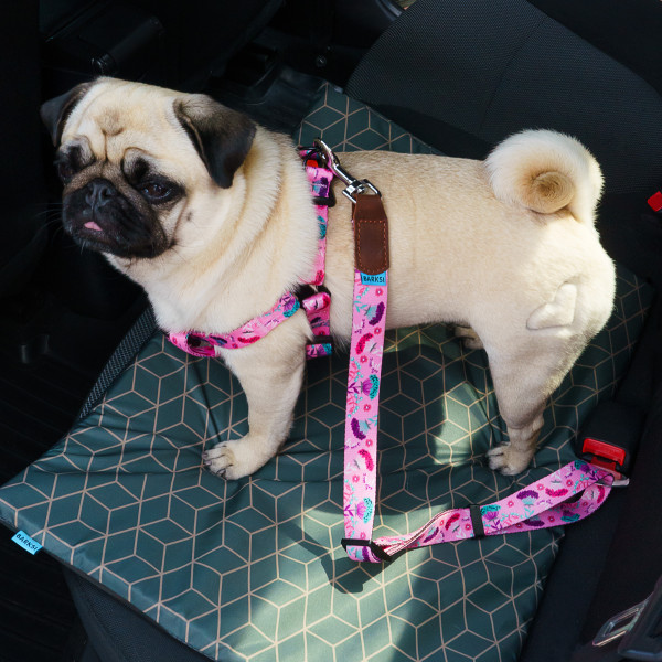 Автомобільний Ремінь Безпеки для Собак Barksi Нейлоновий Принтований Квіти Рожеві