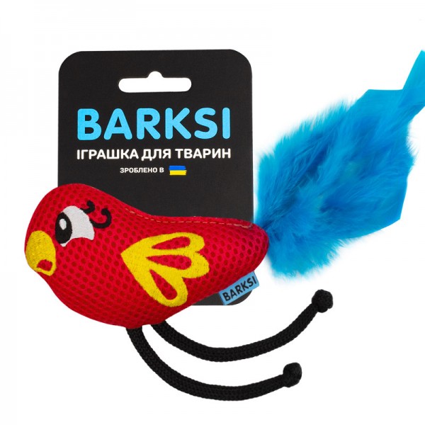 Іграшка для Котів Barksi Дентал з Дзвіночком та Пір'ям Папуга Червоний