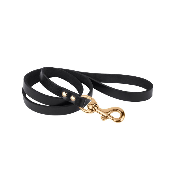 Повідець для Собак Шкіряний BronzeDog Premium з Літою Латунною Фурнітурою Чорний