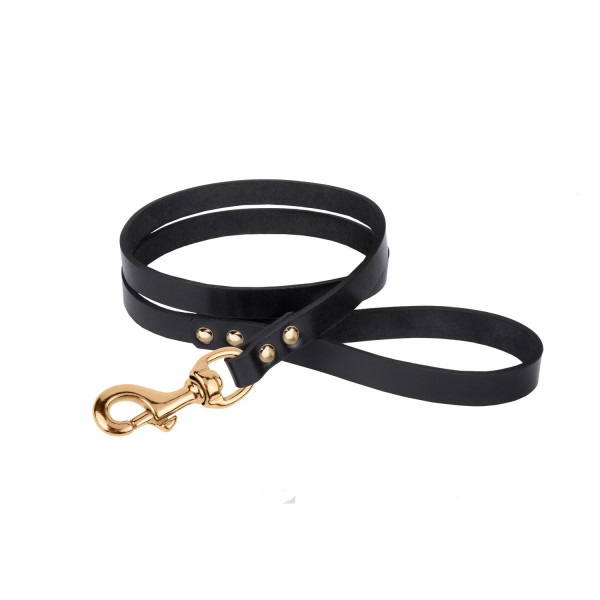 Повідець для Собак Шкіряний BronzeDog Premium з Літою Латунною Фурнітурою Чорний