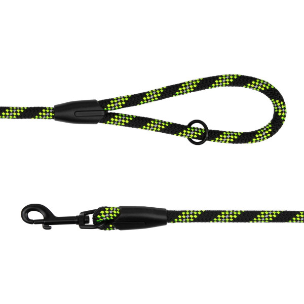 Повідець для Собак Bronzedog Active з Альпіністського Шнура Світловідбиваючий Чорно-Салатовий
