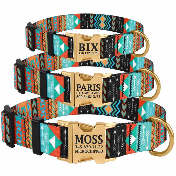 Нашийник для Собак BronzeDog Urban Нейлоновий з Металевою Пряжкою Золотистого Колір Ацтеки