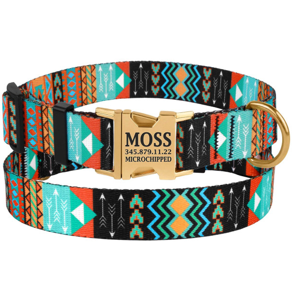 Нашийник для Собак BronzeDog Urban Нейлоновий з Металевою Пряжкою Золотистого Колір Ацтеки