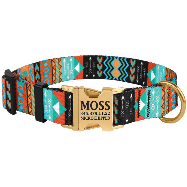 Нашийник для Собак BronzeDog Urban Нейлоновий з Металевою Пряжкою Золотистого Колір Ацтеки