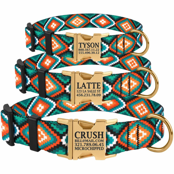 Нашийник для Собак BronzeDog Urban Нейлоновий з Металевою Пряжкою Золотистого Колір Ромби