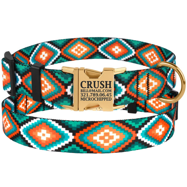 Нашийник для Собак BronzeDog Urban Нейлоновий з Металевою Пряжкою Золотистого Колір Ромби