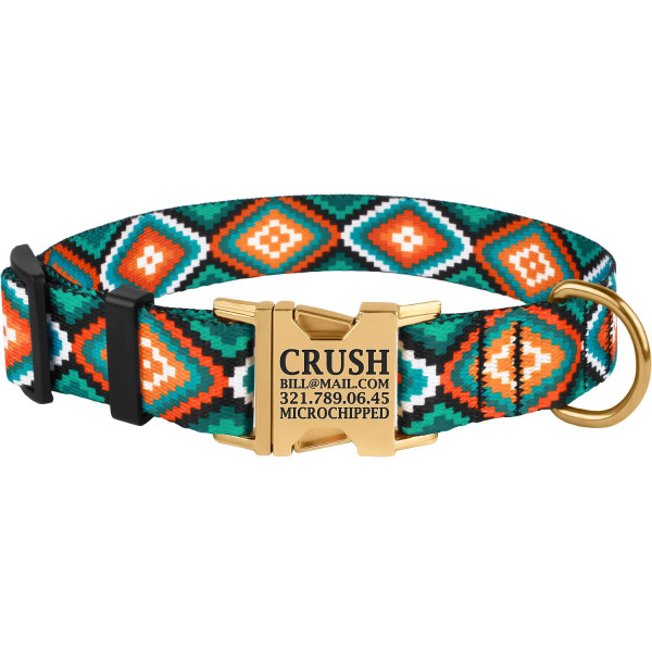 Нашийник для Собак BronzeDog Urban Нейлоновий з Металевою Пряжкою Золотистого Колір Ромби