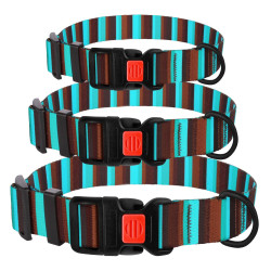 Нашийник для Собак BronzeDog Urban Полоска Нейлоновий з Пластиковою Пряжкою Коричнево-Блакитний