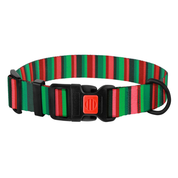 Нашийник для Собак BronzeDog Urban Полоска Нейлоновий з Пластиковою Пряжкою Червоно-Зелений