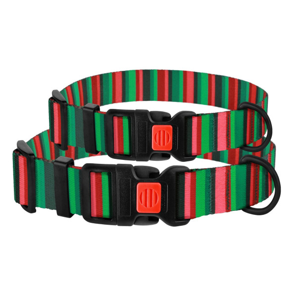 Нашийник для Собак BronzeDog Urban Полоска Нейлоновий з Пластиковою Пряжкою Червоно-Зелений