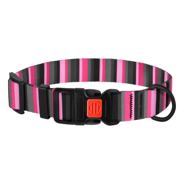 Нашийник для Собак BronzeDog Urban Полоска Нейлоновий з Пластиковою Пряжкою Сіро-Рожевий