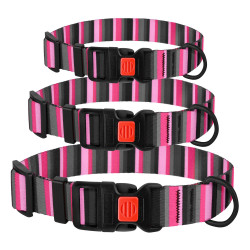 Нашийник для Собак BronzeDog Urban Полоска Нейлоновий з Пластиковою Пряжкою Сіро-Рожевий