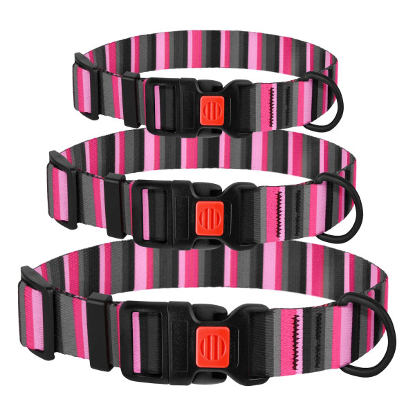 Нашийник для Собак BronzeDog Urban Полоска Нейлоновий з Пластиковою Пряжкою Сіро-Рожевий